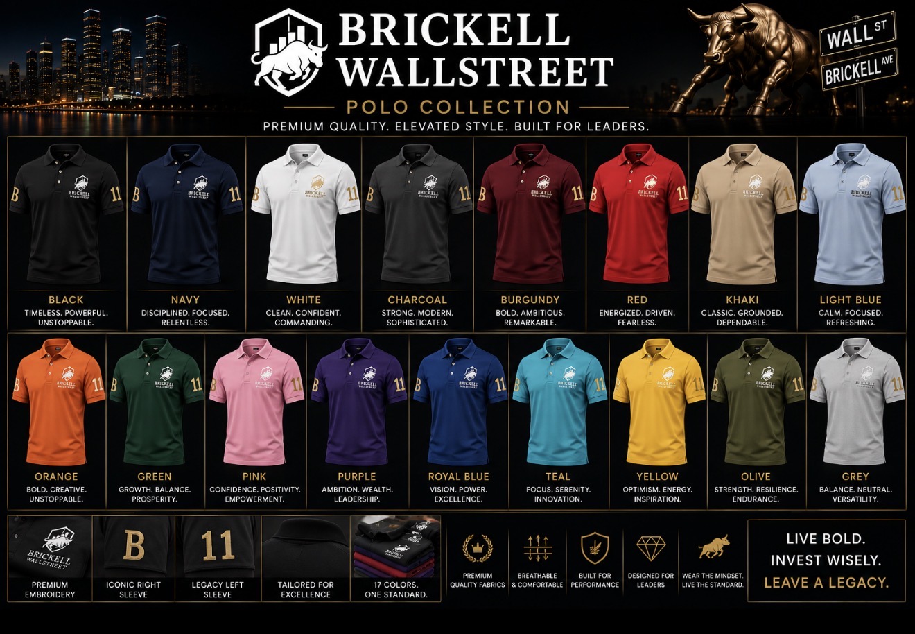 Brickell Wallstreet polo collection in 17 colors